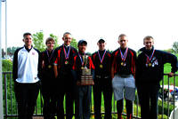 From left to right: Coach Mills, Luke Jech, Jacob Boatwright, Eddie Abellar, Alistair Docherty, Ian Spicer, Will Kellogg